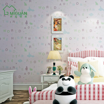 冠 6色地中海无纺布壁纸 清新可爱动物卧室英