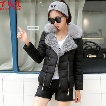 百成牧<em>2015</em>新款时尚<em>秋冬</em>毛领<em>短裤</em>修身加厚羽