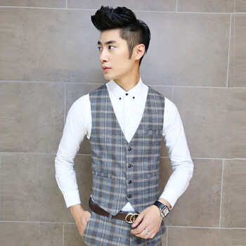 塔里尼欧 2014秋冬新款男士休闲<em>马甲</em> 韩版<em>男格</em>