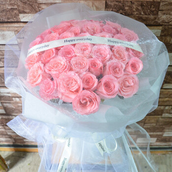 33朵白纱粉玫瑰花束 节日价