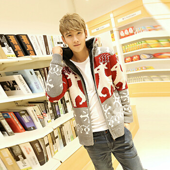 2014<em>韩版</em>时尚潮流小鹿<em>开衫</em>长袖男毛衣<em>外套男</em>