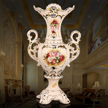
                                        铂爵皇瓷 欧式高档描金陶瓷花瓶花器摆件家居客厅装饰品奢华复古                