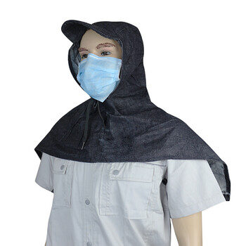 谋福 CNMF 8490 牛仔布披肩帽 防尘防风帽码头工人搬运作业 披风头套工作帽 (套头披肩帽 )