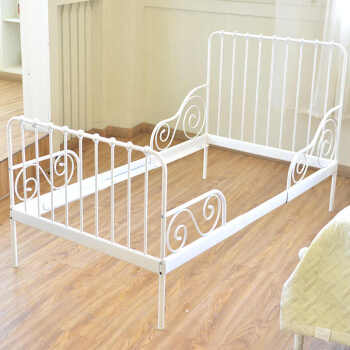 床 床护栏框架铁床小孩床单公主伸缩简易梯柜地中海床上 白色床架