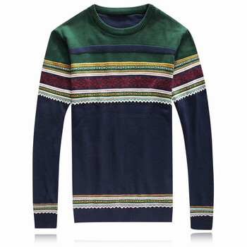 男士横<em>条纹毛衣</em> <em>男式</em>针织衫 男装上衣毛线衫 胖