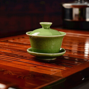 馨铭堂 画卷 青瓷开片釉茶具实木茶盘带电热炉整套功夫茶具套装
