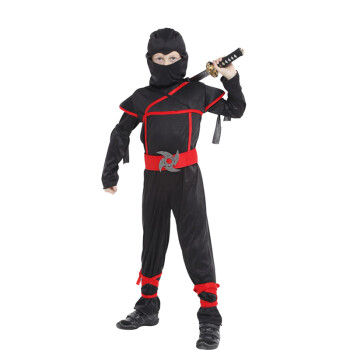 志动 万圣节儿童服装男 隐身忍者 夜行衣忍者刺客 日本黑色武士服饰 忍者服 忍者武士L(130-140)