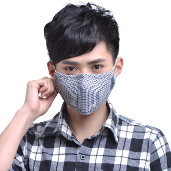 绿之源 绿呼吸防尘口罩舒适保暖型含3片静电吸附滤片蓝灰格L秋冬款 精品包装