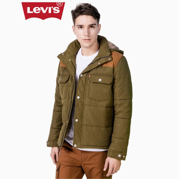 levi"s李维斯秋季男士橄榄绿拼接连帽厚夹克外套18991-0001 橄榄绿 m
