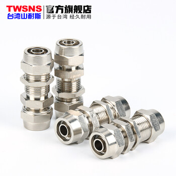 山耐斯（TWSNS）金属铜快拧接头气管隔板接头直通 KNPM二口隔板拧管12mm KNPM二口隔板拧管12mm