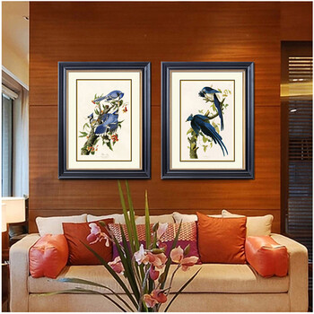 有家 装饰画客厅书房挂画餐厅新古典花鸟双飞燕两联画玄关壁画美式有框画 双飞燕A单件 50*65cm成品尺寸