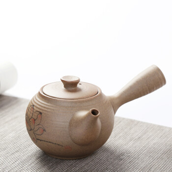 粗陶侧把壶套装一壶两杯日式小号茶壶陶瓷功夫茶具直火煮茶壶 手绘
