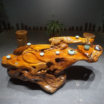 铭篆工艺 红心樟根雕茶台整体树根茶几木头茶海桌子天然家用茶桌茶海