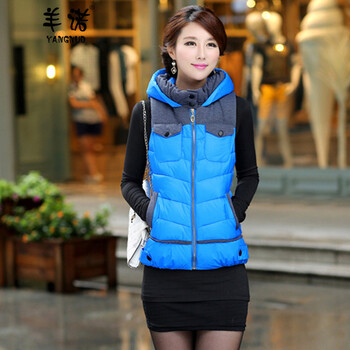 <em>羊诺</em>2014秋冬新款连帽羽绒服短款背心<em>马甲</em>女