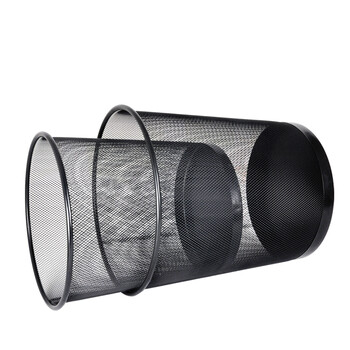 兰诗（LAUTEE）ZS-8021 黑色大号圆形纸篓 酒店办公金属网面垃圾桶