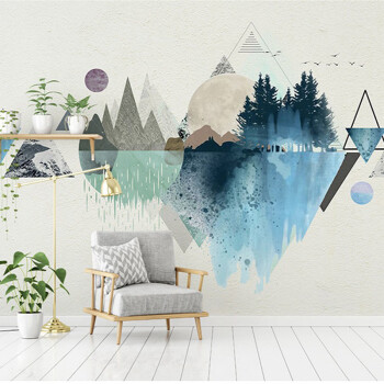北欧风格墙纸个性山峰客厅电视背景墙壁纸几何图形卧室餐厅3d壁画
