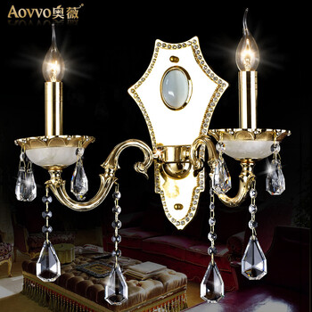 AOVVO 欧式进口锌合金云石水晶壁灯 客厅卧室餐厅过道灯具灯饰1030w 双头K9水晶 不带光源