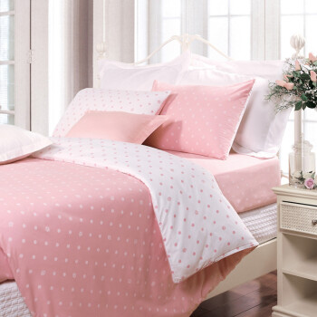 富安娜家纺 床上用品四件套纯棉全棉床品套件床单被套 小清新波点单双人 玻璃球1米8/2米床(230*229cm)粉色