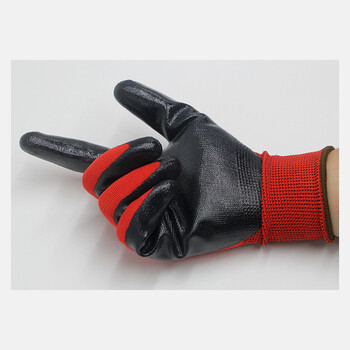 星宇XINGYU劳保手套N528 红丁晴涂胶耐磨防滑耐酸碱机械防油防水薄款透气防护手套企业专享 红丁黑*10包 M码