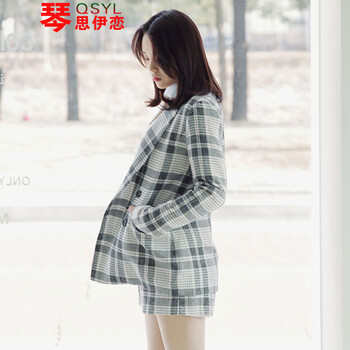 琴思伊恋 秋冬韩版个性长袖宽松直筒格子西服套装+外套两件套 图片色 S