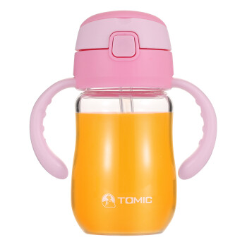 特美刻（TOMIC）玻璃杯 儿童便携吸管杯防漏带手柄学饮杯婴幼儿夏季训练水杯 TG1190U 260ML 粉色