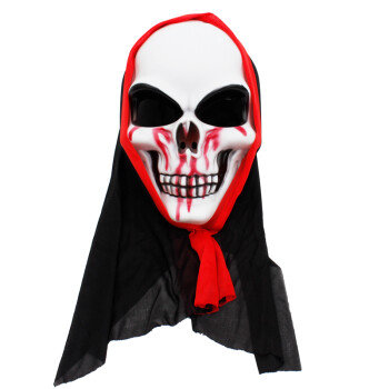 欢乐派对 万圣节面具表演演出道具带头套恐怖面具骷髅面具吓人鬼面具 红布边鬼面具D款