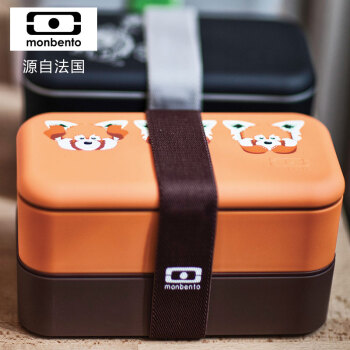 Monbento双层塑料饭盒  日式分格便当盒  微波炉可加热 红白