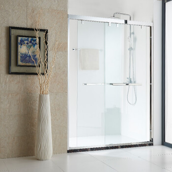 定制浴室玻璃隔断一字型淋浴房双移门定制洗浴房卫生间屏风 磨砂玻璃