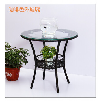 抖音阳台创意小茶几简约圆形茶桌编织家具钢化玻璃简约迷你小桌子