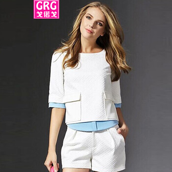 戈偌戈2014欧美高端<em>修身</em>中袖上衣<em>短裤</em>2两<em>件套</em>