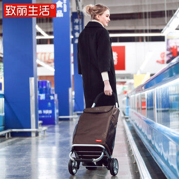 致丽生活 购物车买菜车小拉车爬楼折叠便携拉杆车铝合金手推行李车老年手拉车小拖车 大号/咖啡色 S35购物车