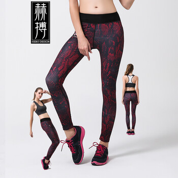 赫搏 2015 秋冬季新款瑜伽服愈加跑步运动女健身紧身踩脚瑜珈紧身长舞蹈羽毛球运动长裤 红纹款 L