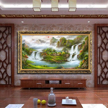 艺色里左右逢源聚宝盆油画手绘风景山水画客厅办公有框画装饰画风水画 5号实木框6厘米 其它尺寸定制代拍