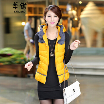 <em>羊诺</em>2014秋冬新款连帽羽绒服短款背心<em>马甲</em>女