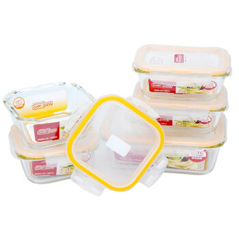 
                                        
                                                                                乐扣乐扣(LOCK&LOCK) 保鲜盒 微波炉饭盒玻璃便当盒五件套（380ml*2+500ml*2+1000ml） LLG445S912                