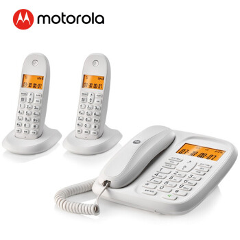 摩托罗拉（Motorola）数字无绳电话机 无线座机 子母机一拖二 办公家用 中文显示 双免提套装CL102C(白色)