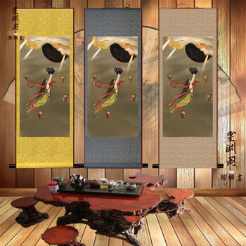 quail 女娲补锅图 抖音同款搞笑挂画装饰画 丝绸画卷轴画已装裱定制