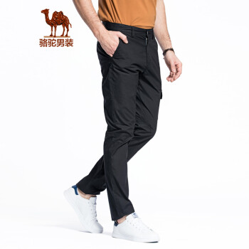 骆驼（CAMEL）男装 春季时尚男士青年棉质中弹直筒中腰休闲裤长裤 黑色 32