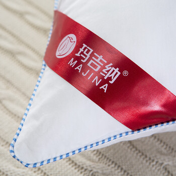 玛吉纳家纺 枕头枕芯护颈枕全棉羽丝绒软枕 单人睡枕 纯白蓝边枕 2只装