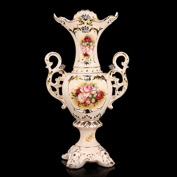 
                                        铂爵皇瓷 欧式高档描金陶瓷花瓶花器摆件家居客厅装饰品奢华复古                