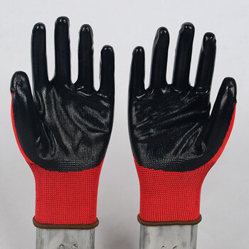 星宇XINGYU劳保手套N528 红丁晴涂胶耐磨防滑耐酸碱机械防油防水薄款透气防护手套企业专享 红丁黑*10包 M码
