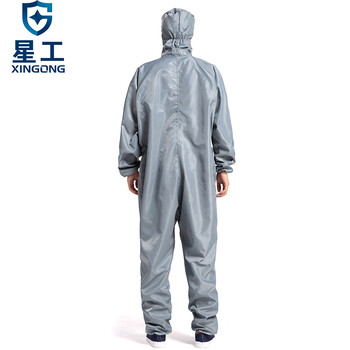 星工（XINGGONG）防静电工作服 连体服 洁净服 防尘服 无尘服防护服带帽连体科研喷漆定制 S码155-160灰色