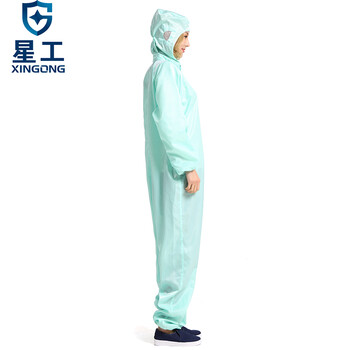 星工（XINGGONG）防静电工作服 连体服 洁净服 防尘服 无尘服防护服带帽连体科研喷漆定制 3XL码181-185绿色