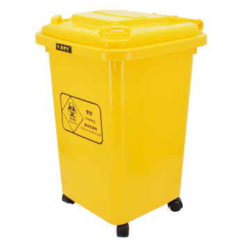 兰诗（LAUTEE）LJT2222 四轮桶黄色医疗医院垃圾桶 利器废弃物桶 50L 