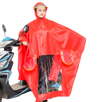 
                                                            精骑士摩托车雨衣男女通用加厚牛津布面料透明大帽檐电动车雨衣单人雨披 红色                