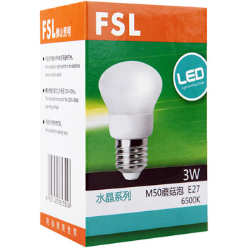 
                                        
                                        佛山照明（FSL）LED球泡节能3W大口E27水晶蘑菇泡日光色6500K 10支装                