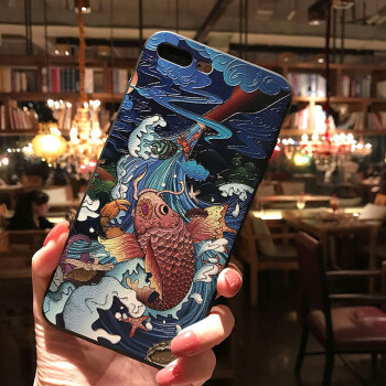 苹果x手机壳iphonexsmax仙鹤6s和风浮世绘8p鲤鱼7p中国风浮雕plus古风