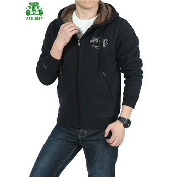 战地吉普(Afs Jeep)秋冬男式卫衣<em>加绒加厚</em>保暖