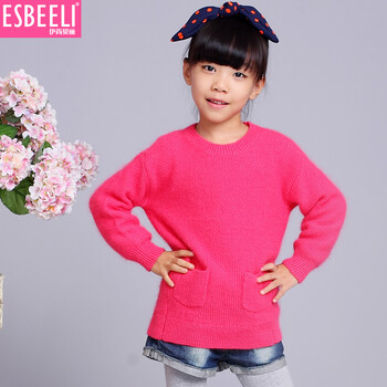 2014新款韩版套头中<em>长款</em>女童<em>毛衣外套</em>儿童毛