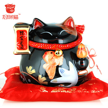 
                                                            招财猫摆件 中号陶瓷黑色猫存钱罐储蓄罐 店铺开业办公室家居创意礼品 家庭美满                
